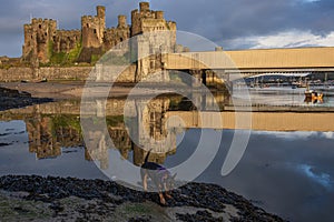 Conwy Harbor Town and castle North Wales