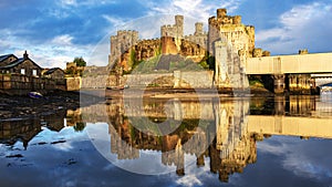 Conwy Harbor Town and castle North Wales