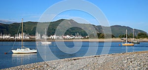 Conwy mountain, marina, river, yachts, Deganwy