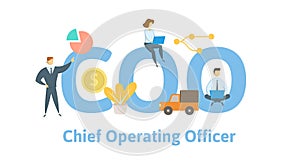 COO, chief operating officer. Concept with keywords, letters and icons. Flat vector illustration. Isolated on white