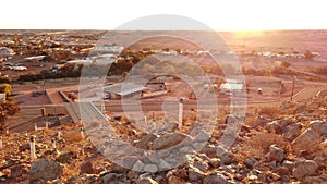 Coober Pedy aerial view at sunset