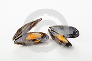Coocked mussels isolated over white