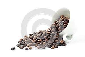 Cooffe beans and wihte cup isolated photo