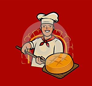 Cook bakes bread. Chef, baker cartoon vector illustration