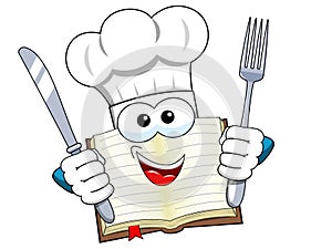 Cook book mascot hat fork and knife isolated