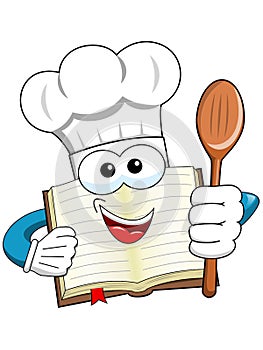 Cook book mascot wooden spoon isolated