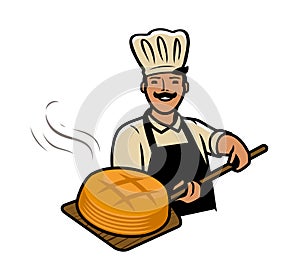 Cook with bread. Bakery, bakehouse, bakeshop vector illustration