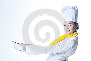 Cook carrying big bowl