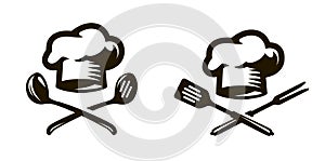 Cook, chef logo or icon. Labels for the menu of restaurant or cafe. Vector symbol