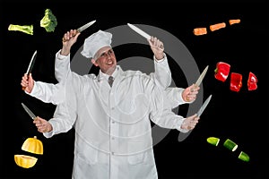 Cook, Chef Preparing Food and Veggies