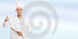 Cook cooking young latin man job banner copyspace copy space occupation success successful