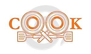 Cook font design with pan and spatula