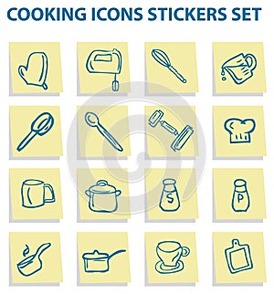 Cook and food icons stickers set