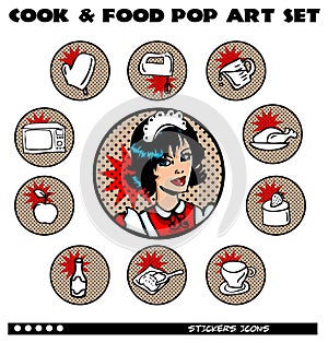 Cook and Food Pop Art Icons Set