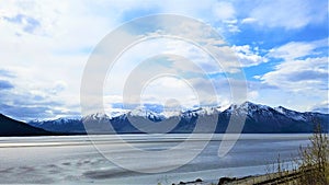 Cook Inlet and  snow-tipped Chigmit Mts. photo