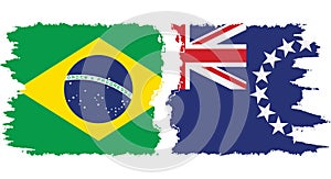 Cook Islands and Brazil grunge flags connection vector