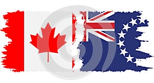 Cook Islands and Canada grunge flags connection vector