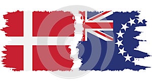 Cook Islands and Denmark grunge flags connection vector