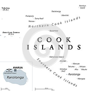 Cook Islands gray political map with capital Avarua photo