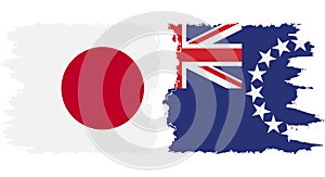 Cook Islands and Japan grunge flags connection vector