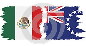 Cook Islands and Mexico grunge flags connection vector