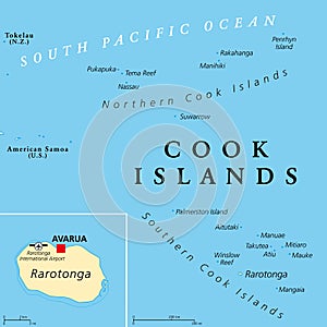 Cook Islands political map with capital Avarua photo