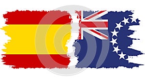 Cook Islands and Spain grunge flags connection vector