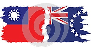 Cook Islands and Taiwan grunge flags connection vector