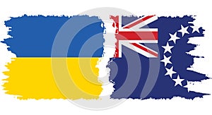 Cook Islands and Ukraine grunge flags connection vector