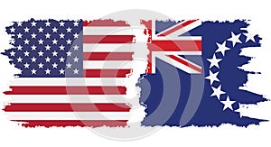 Cook Islands and USA grunge flags connection vector