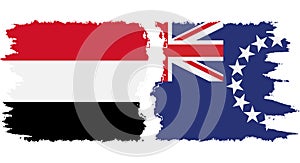 Cook Islands and Yemen grunge flags connection vector