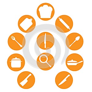 Cook kitchen utensil icons set