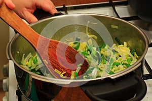 Cook leeks in a saucepan