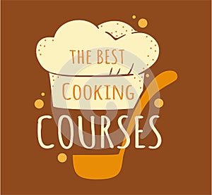 Cook logo. Cooking courses logotype. Hand drawn logo. Restaurant kitchen chef emblem, bakery and cookery badge. Isolated