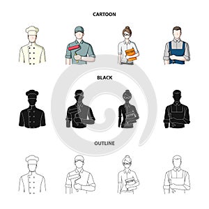 Cook, painter, teacher, locksmith mechanic.Profession set collection icons in cartoon,black,outline style vector symbol
