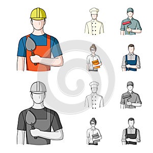 Cook, painter, teacher, locksmith mechanic.Profession set collection icons in cartoon,monochrome style vector symbol