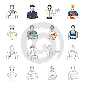 Cook, painter, teacher, locksmith mechanic.Profession set collection icons in cartoon,outline style vector symbol stock