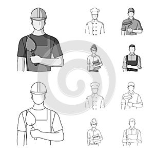 Cook, painter, teacher, locksmith mechanic.Profession set collection icons in outline,monochrome style vector symbol