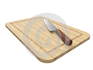Cook`s knife on a wooden board.
