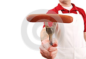 Cook Serving Hotdog isolated