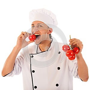 Cook testing fresh tomatoes