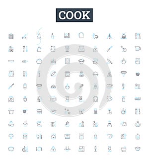 Cook vector line icons set. Clean, Prep, Chop, Mince, Slice, Dice, Julienne illustration outline concept symbols and photo