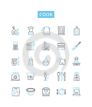 Cook vector line icons set. Clean, Prep, Chop, Mince, Slice, Dice, Julienne illustration outline concept symbols and photo