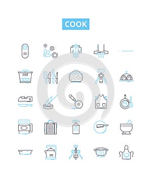 Cook vector line icons set. Clean, Prep, Chop, Mince, Slice, Dice, Julienne illustration outline concept symbols and photo