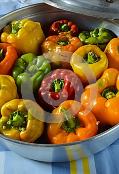 Cook wear with colorful stuffed bell peppers with rice