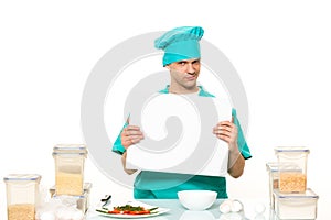 Cook on a white background with relies space for