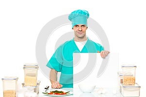 Cook on a white background with relies space for