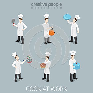 Cook work chief cooking uniform tools flat 3d isometric vector