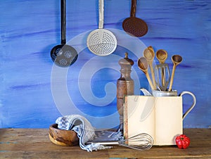 Cookbook and kitchen utensils