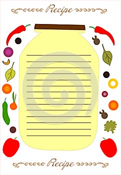 Cookbook page template with drawn fresh vegetables